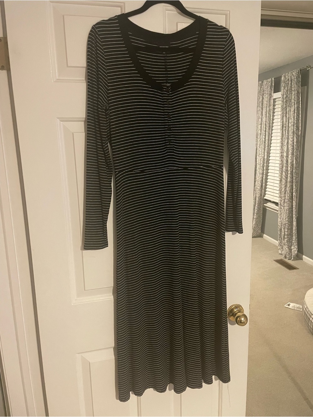 a new day Black and White Striped Long Sleeve Midi Dress